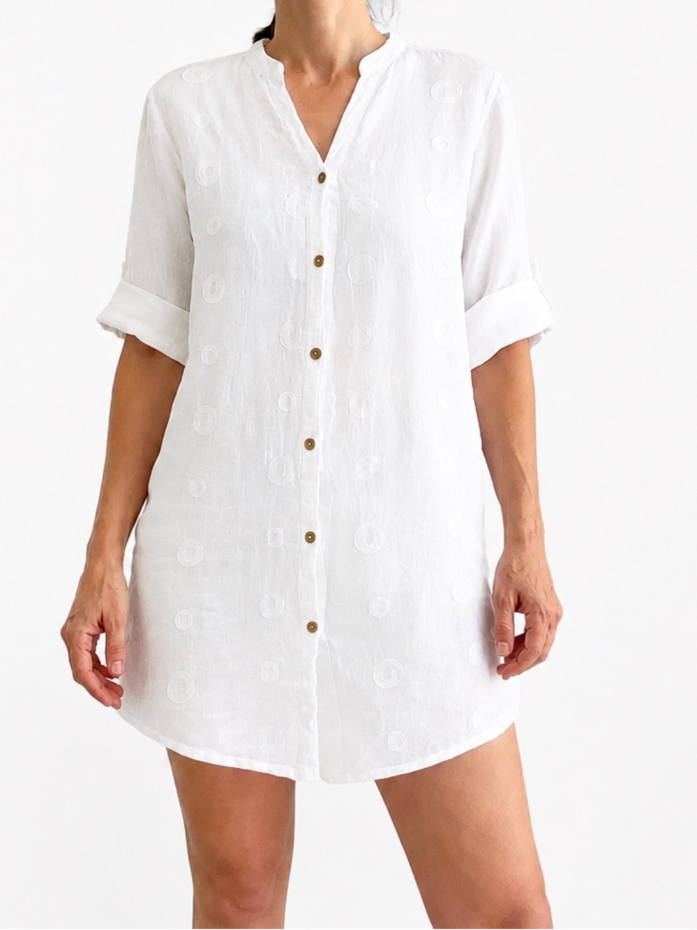 Rosemarine Women's White Button-Front Swim Cover-Up Italy Linen